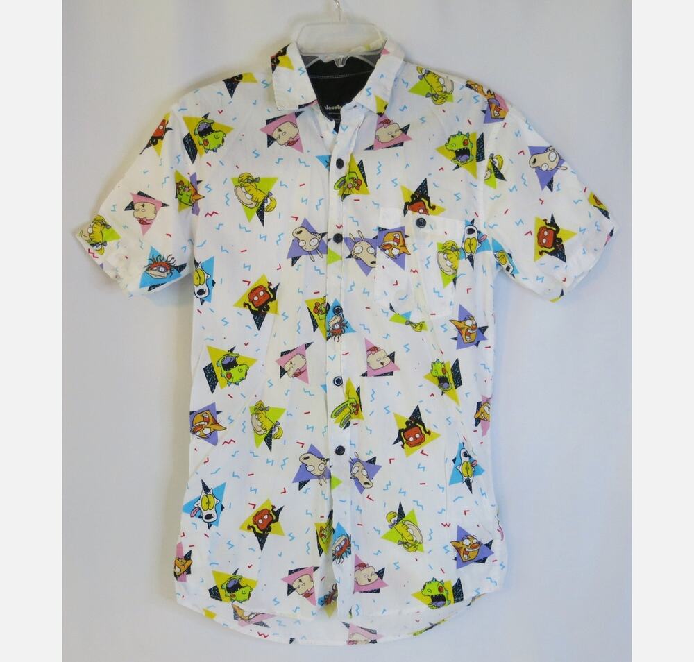 NICKELODEON Cartoon Character Button Down Shirt Size S Men Rocko Reptar Rugrats